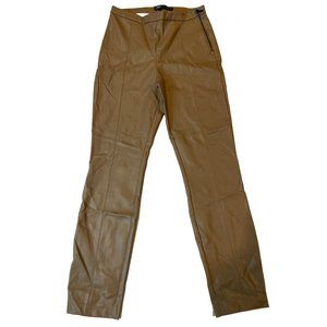Zara Womens Faux Leather Pant Side Zip Ankle Slit High Rise Brown Size Medium